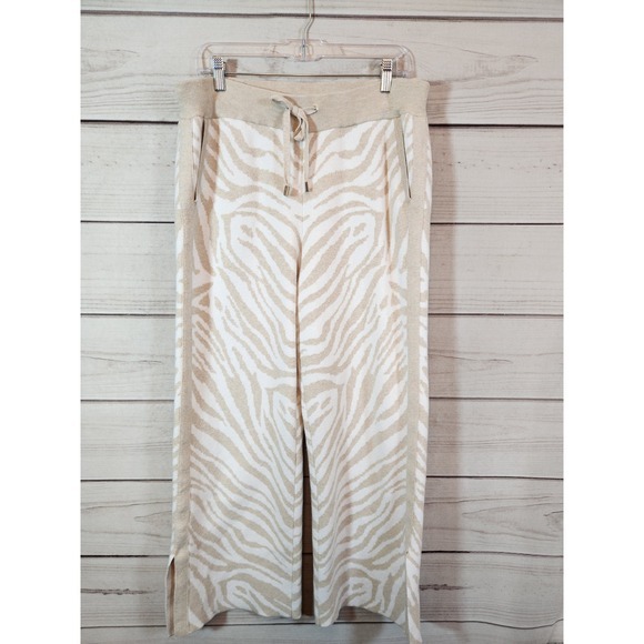 Chico's Zenergy Cream Tiger-Print Cotton-Cashmere Blend Jacquard Pants Size L‎ - Picture 1 of 8